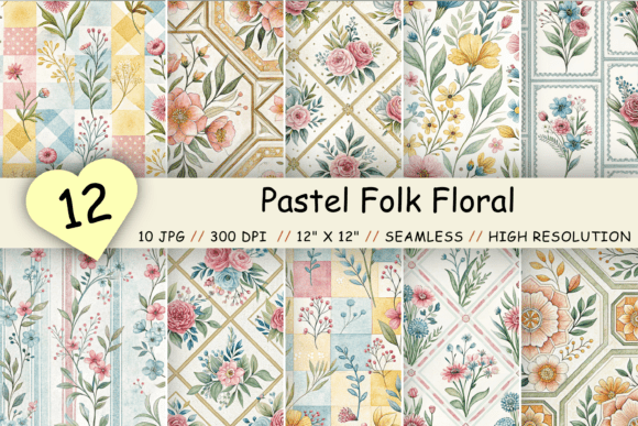 Download Pastel Folk Floral Digital Paper - Pastel Collection